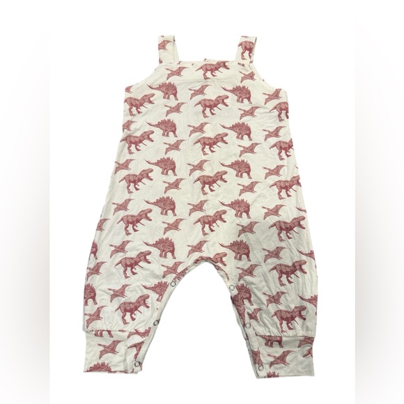 kate quinn Other - Kate Quinn Bamboo Jersey Romper Cuffed Overall Pink Dinosaur Print NWT sz 18-24